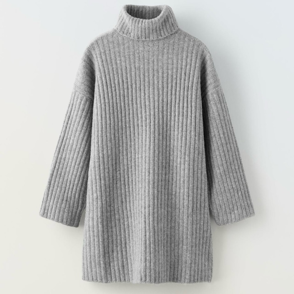 ZARA GIRLS RIBBED KNIT SWEATER DRESS GRAY SIZE:11-12 152CM